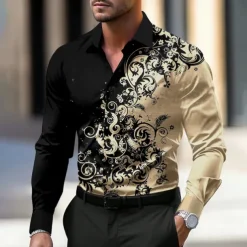 Men's Floral Shirt Dress Shirt Button Up Shirt Long Sleeve Business Casual Party Daily Fall Winter Spring & Summer Turndown Button Up 3D Print Black Yellow Pink