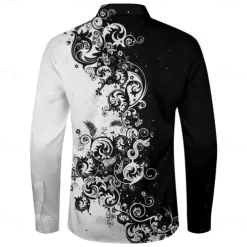 Men's Floral Shirt Dress Shirt Button Up Shirt Long Sleeve Business Casual Party Daily Fall Winter Spring & Summer Turndown Button Up 3D Print Black Yellow Pink