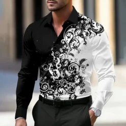 Men's Floral Shirt Dress Shirt Button Up Shirt Long Sleeve Business Casual Party Daily Fall Winter Spring & Summer Turndown Button Up 3D Print Black Yellow Pink