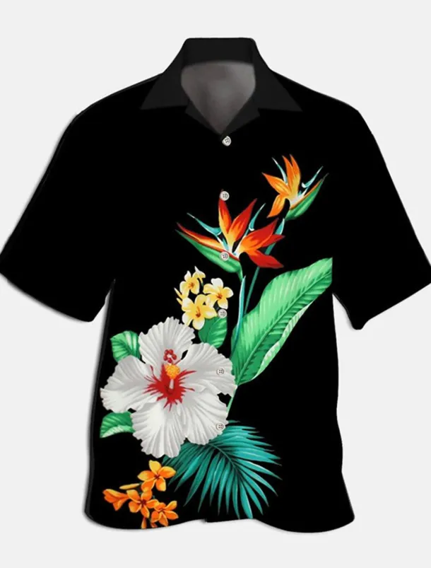Men's Floral Shirt Short Sleeve Sports Fashion Streetwear Casual Holiday Beach Summer Spring Cuban Collar Print Button-Down Black Light Green Black / Brown Red Green