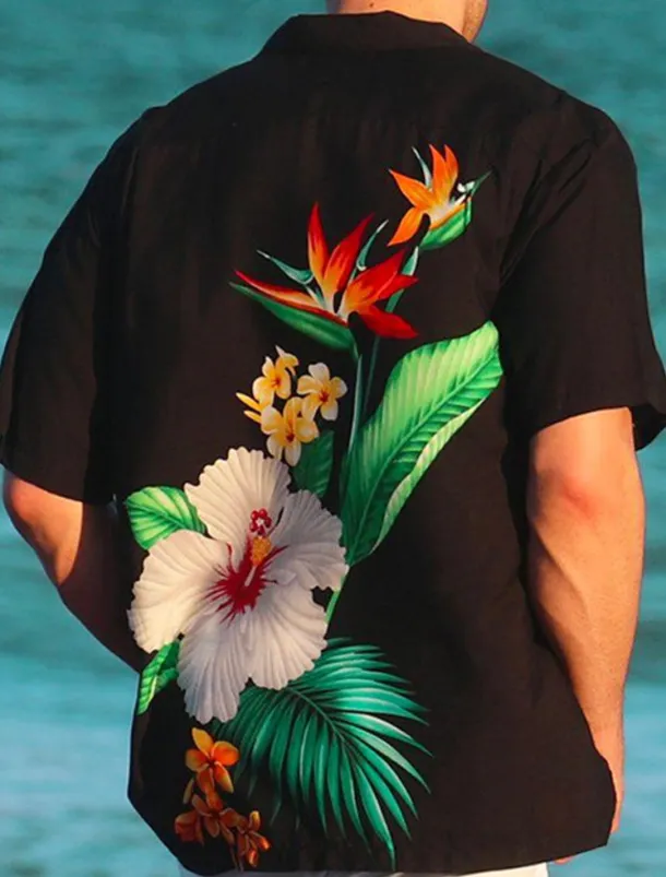 Men's Floral Shirt Short Sleeve Sports Fashion Streetwear Casual Holiday Beach Summer Spring Cuban Collar Print Button-Down Black Light Green Black / Brown Red Green