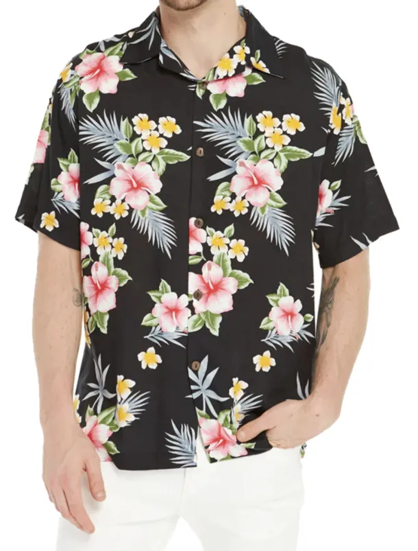 Men's Floral Shirt Short Sleeve Sports Fashion Streetwear Casual Holiday Beach Summer Spring Cuban Collar Print Button-Down Black Light Green Black / Brown Red Green