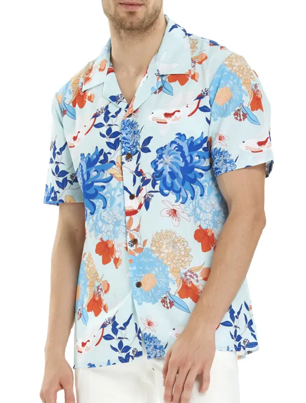 Men's Floral Shirt Short Sleeve Sports Fashion Streetwear Casual Holiday Beach Summer Spring Cuban Collar Print Button-Down Black Light Green Black / Brown Red Green