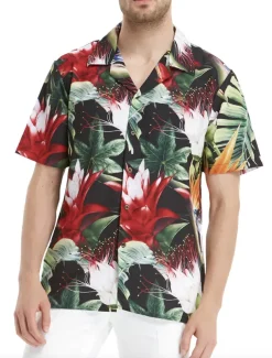Men's Floral Shirt Short Sleeve Sports Fashion Streetwear Casual Holiday Beach Summer Spring Cuban Collar Print Button-Down Black Light Green Black / Brown Red Green