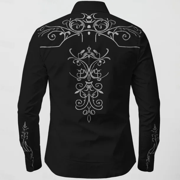 Men's Floral Shirt Western Shirt Cowboy Shirt Long Sleeve Vintage Western Style Outdoor Street Casual Daily Fall & Winter Turndown Buttons Print Black