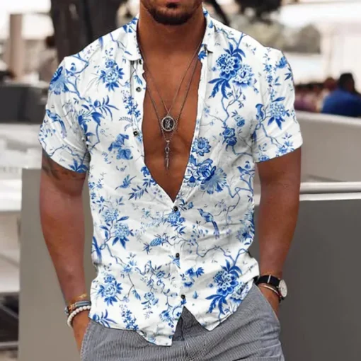 Men's Floral Tropical Flowers Leaves Shirt Summer Hawaiian Shirt Aloha Shirt Short Sleeves Shirt Turndown Fashion Designer Casual Outdoor Street Casual Yellow Light Green Blue 3D Print S M L
