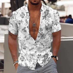 Men's Floral Tropical Flowers Leaves Shirt Summer Hawaiian Shirt Aloha Shirt Short Sleeves Shirt Turndown Fashion Designer Casual Outdoor Street Casual Yellow Light Green Blue 3D Print S M L