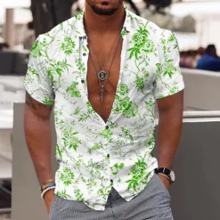 Men's Floral Tropical Flowers Leaves Shirt Summer Hawaiian Shirt Aloha Shirt Short Sleeves Shirt Turndown Fashion Designer Casual Outdoor Street Casual Yellow Light Green Blue 3D Print S M L