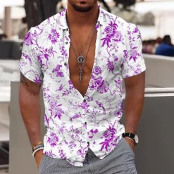Men's Floral Tropical Flowers Leaves Shirt Summer Hawaiian Shirt Aloha Shirt Short Sleeves Shirt Turndown Fashion Designer Casual Outdoor Street Casual Yellow Light Green Blue 3D Print S M L