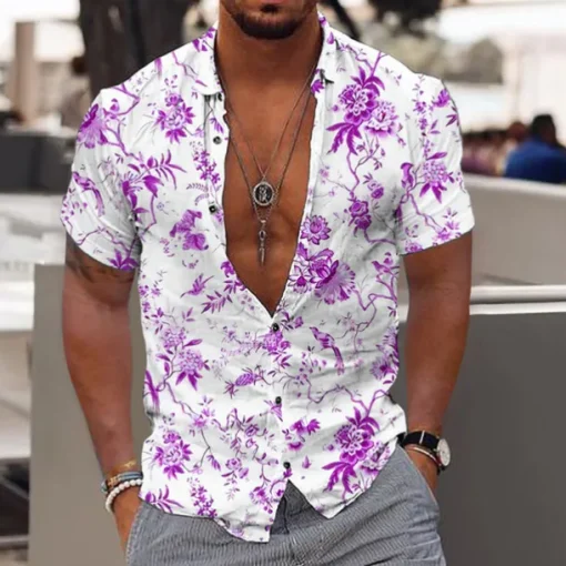 Men's Floral Tropical Flowers Leaves Shirt Summer Hawaiian Shirt Aloha Shirt Short Sleeves Shirt Turndown Fashion Designer Casual Outdoor Street Casual Yellow Light Green Blue 3D Print S M L