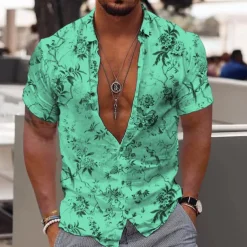 Men's Floral Tropical Flowers Leaves Shirt Summer Hawaiian Shirt Aloha Shirt Short Sleeves Shirt Turndown Fashion Designer Casual Outdoor Street Casual Yellow Light Green Blue 3D Print S M L