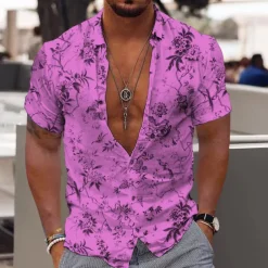 Men's Floral Tropical Flowers Leaves Shirt Summer Hawaiian Shirt Aloha Shirt Short Sleeves Shirt Turndown Fashion Designer Casual Outdoor Street Casual Yellow Light Green Blue 3D Print S M L