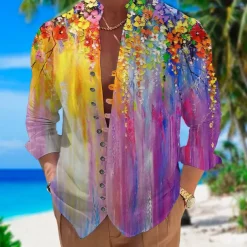 Men's Floral Tropical Flowers Shirt Summer Hawaiian Shirt Aloha Shirt Long Sleeve Shirt Stand Collar Fashion Streetwear Designer Outdoor Street Casual Yellow Pink Blue S M L