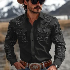 Men's Floral Western Shirt Cowboy Shirt Long Sleeve Western Sport Spring Fall Turndown Patchwork Black
