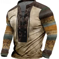 Men's Florals Sweatshirt Sweatshirt Long Sleeve Sweatshirt V Neck Ethnic Print Drawstring Spring Fall