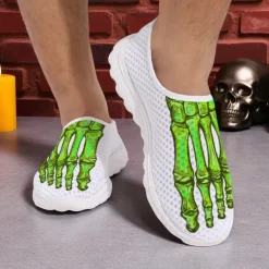 Men's Flyknit Slip-On Sneakers with 3D Skeleton Foot Print – Lightweight Breathable Casual Shoes for Halloween Parties & Cosplay