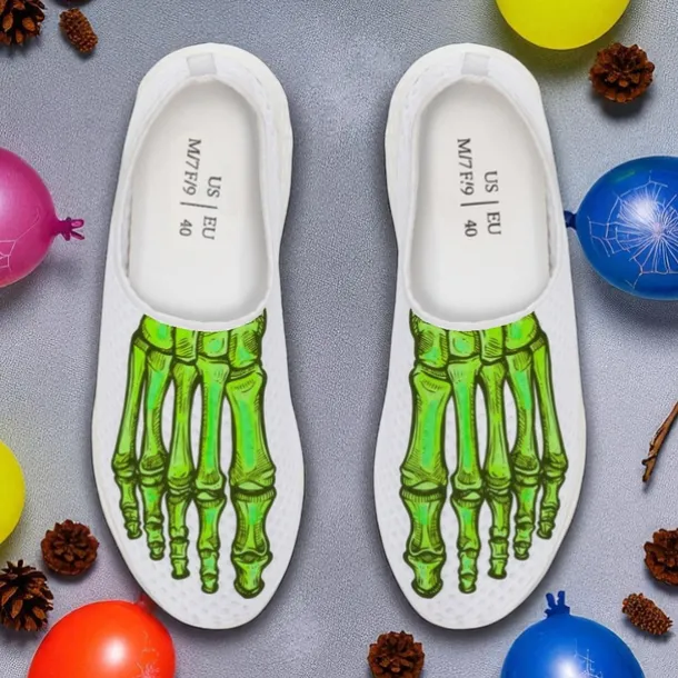 Men's Flyknit Slip-On Sneakers with 3D Skeleton Foot Print – Lightweight Breathable Casual Shoes for Halloween Parties & Cosplay