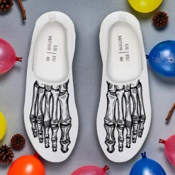 Men's Flyknit Slip-On Sneakers with 3D Skeleton Foot Print – Lightweight Breathable Casual Shoes for Halloween Parties & Cosplay