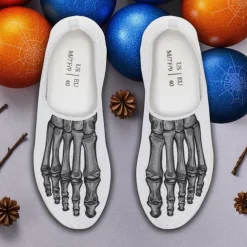 Men's Flyknit Slip-On Sneakers with 3D Skeleton Foot Print – Lightweight Breathable Casual Shoes for Halloween Parties & Cosplay