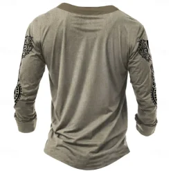 Men's Folk Henley Shirt Long Sleeve 3D Printing Ethnic Tribal Casual Holiday Winter Spring & Fall Yellow Gray Henley Henley T-Shirt