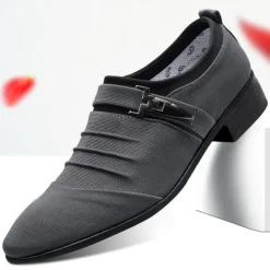 Men's Formal Dress Shoes with Metal Buckle - Elegant Slip-On Loafers in Navy Blue for Weddings & Business Attire