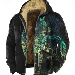 Men's Fox 3D Fleece Hoodie Sweatshirt Viking Vintage Retro Long Sleeve Crew Neck Outdoor Streetwear Yellow Red Drawstring Fall Winter Designer