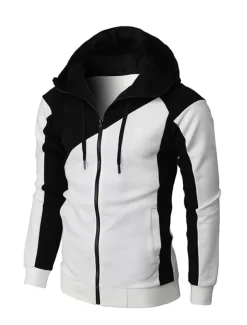 Men's Full Zip Hoodie Sweat Jacket Jacket Black White Wine Red Blue Hooded Graphic Color Block Zipper Casual Cool Casual Big and Tall Winter Spring & Fall Clothing Apparel Hoodies Sweatshirts Long