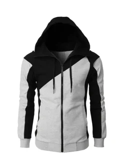 Men's Full Zip Hoodie Sweat Jacket Jacket Black White Wine Red Blue Hooded Graphic Color Block Zipper Casual Cool Casual Big and Tall Winter Spring & Fall Clothing Apparel Hoodies Sweatshirts Long