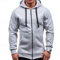 Men's Full Zip Hoodie Zip Up Hoodie Black Wine Navy Blue Light Grey Dark Gray Hooded Plain Zip Up Patchwork Pocket Sports & Outdoor Daily Holiday Polyester Streetwear Basic Casual Spring & Fall