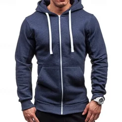 Men's Full Zip Hoodie Zip Up Hoodie Black Wine Navy Blue Light Grey Dark Gray Hooded Plain Zip Up Patchwork Pocket Sports & Outdoor Daily Holiday Polyester Streetwear Basic Casual Spring & Fall