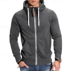 Men's Full Zip Hoodie Zip Up Hoodie Black Navy Blue Light Grey Dark Gray Hooded Plain Zip Up Front Pocket Sports & Outdoor Daily Holiday Polyester Streetwear Basic Casual Spring & Fall Clothing