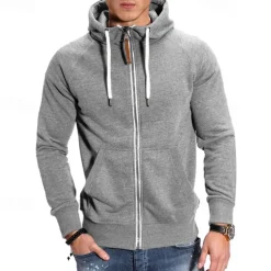 Men's Full Zip Hoodie Zip Up Hoodie Black Navy Blue Light Grey Dark Gray Hooded Plain Zip Up Front Pocket Sports & Outdoor Daily Holiday Polyester Streetwear Basic Casual Spring & Fall Clothing