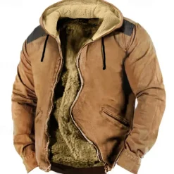 Men's Full Zip Hoodie Zip Up Hoodie Fuzzy Sherpa Fleece Jacket Fleece Hoodie Blue Brown Green Khaki Hooded Plain Zip Up Zipper Pocket Sports & Outdoor Daily Weekend Polyester Vintage Cool Casual Fall