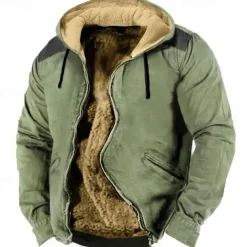 Men's Full Zip Hoodie Zip Up Hoodie Fuzzy Sherpa Fleece Jacket Fleece Hoodie Blue Brown Green Khaki Hooded Plain Zip Up Zipper Pocket Sports & Outdoor Daily Weekend Polyester Vintage Cool Casual Fall