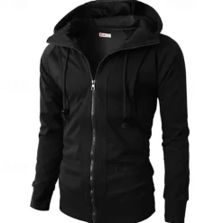 Men's Full Zip Hoodie Zip Up Hoodie Fleece Hoodie Black Wine Army Green Navy Blue Khaki Hooded Plain Zip Up Pocket Sports & Outdoor Daily Holiday Polyester Streetwear Basic Casual Fall & Winter