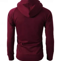 Men's Full Zip Hoodie Zip Up Hoodie Fleece Hoodie Black Wine Army Green Navy Blue Khaki Hooded Plain Zip Up Pocket Sports & Outdoor Daily Holiday Polyester Streetwear Basic Casual Fall & Winter