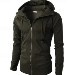 Men's Full Zip Hoodie Zip Up Hoodie Fleece Hoodie Black Wine Army Green Navy Blue Khaki Hooded Plain Zip Up Pocket Sports & Outdoor Daily Holiday Polyester Streetwear Basic Casual Fall & Winter