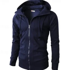 Men's Full Zip Hoodie Zip Up Hoodie Fleece Hoodie Black Wine Army Green Navy Blue Khaki Hooded Plain Zip Up Pocket Sports & Outdoor Daily Holiday Polyester Streetwear Basic Casual Fall & Winter