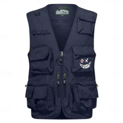 Men's Funny Smile Face Grimace Vest Waistcoat Gilet Tactical Practical Removable Casual Sports Outdoor Fishing Photography Mesh Side Pockets Quick Dry Fall Winter Collarless Sleeveless khaki Army