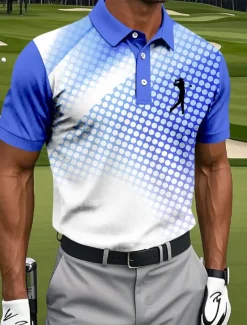 Men's Geometic Golf Sports Polo Shirts Short Sleeve Polo Shirts Collared Shirts Sportswear Athleisure Buttons Summer Blue Sky Blue Green