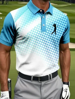 Men's Geometic Golf Sports Polo Shirts Short Sleeve Polo Shirts Collared Shirts Sportswear Athleisure Buttons Summer Blue Sky Blue Green