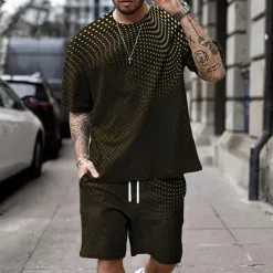 Men's Geometic Graphic Prints 2pcs Tees sets Matching Sets Short Sleeve Short Pants Crew Neck Sport Designer Casual Outdoor Vacation Daily Spring & Summer Black Green Dark Blue