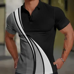 Men's Geometic Line Polo Short Sleeve Polo Shirts Collared Shirts Business Casual Outdoor Daily Wear Home Wear 3D Print Summer Spring Fall Blue Green Gray
