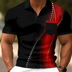 Men's Geometic Line Polo Short Sleeve Polo Shirts Collared Shirts Business Casual Outdoor Athleisure Daily Wear 3D Print Buttons Summer Red Blue Green