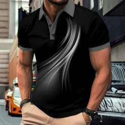 Men's Geometic Line Polo Short Sleeve Polo Shirts Collared Shirts Business Casual Outdoor Athleisure Daily Wear 3D Print Summer Red Blue Purple