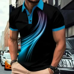 Men's Geometic Line Polo Short Sleeve Polo Shirts Collared Shirts Business Casual Outdoor Athleisure Daily Wear 3D Print Summer Red Blue Purple