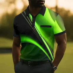 Men's Geometic Line Polo Short Sleeve Polo Shirts Collared Shirts Business Casual Outdoor Athleisure Daily Wear 3D Print Buttons Summer Yellow Red Blue