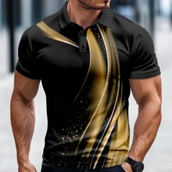 Men's Geometic Line Polo Short Sleeve Polo Shirts Collared Shirts Casual Outdoor Business Daily Wear 3D Print Summer Spring Fall Blue Purple Brown