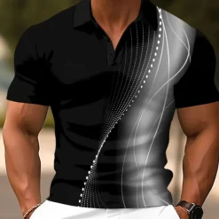 Men's Geometic Line Polo Short Sleeve Polo Shirts Collared Shirts Casual School Outdoor Daily Wear Home Wear 3D Print Summer Red Blue Green