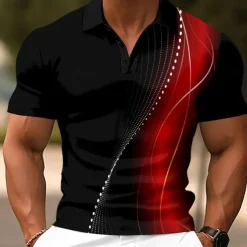 Men's Geometic Line Polo Short Sleeve Polo Shirts Collared Shirts Casual School Outdoor Daily Wear Home Wear 3D Print Summer Red Blue Green